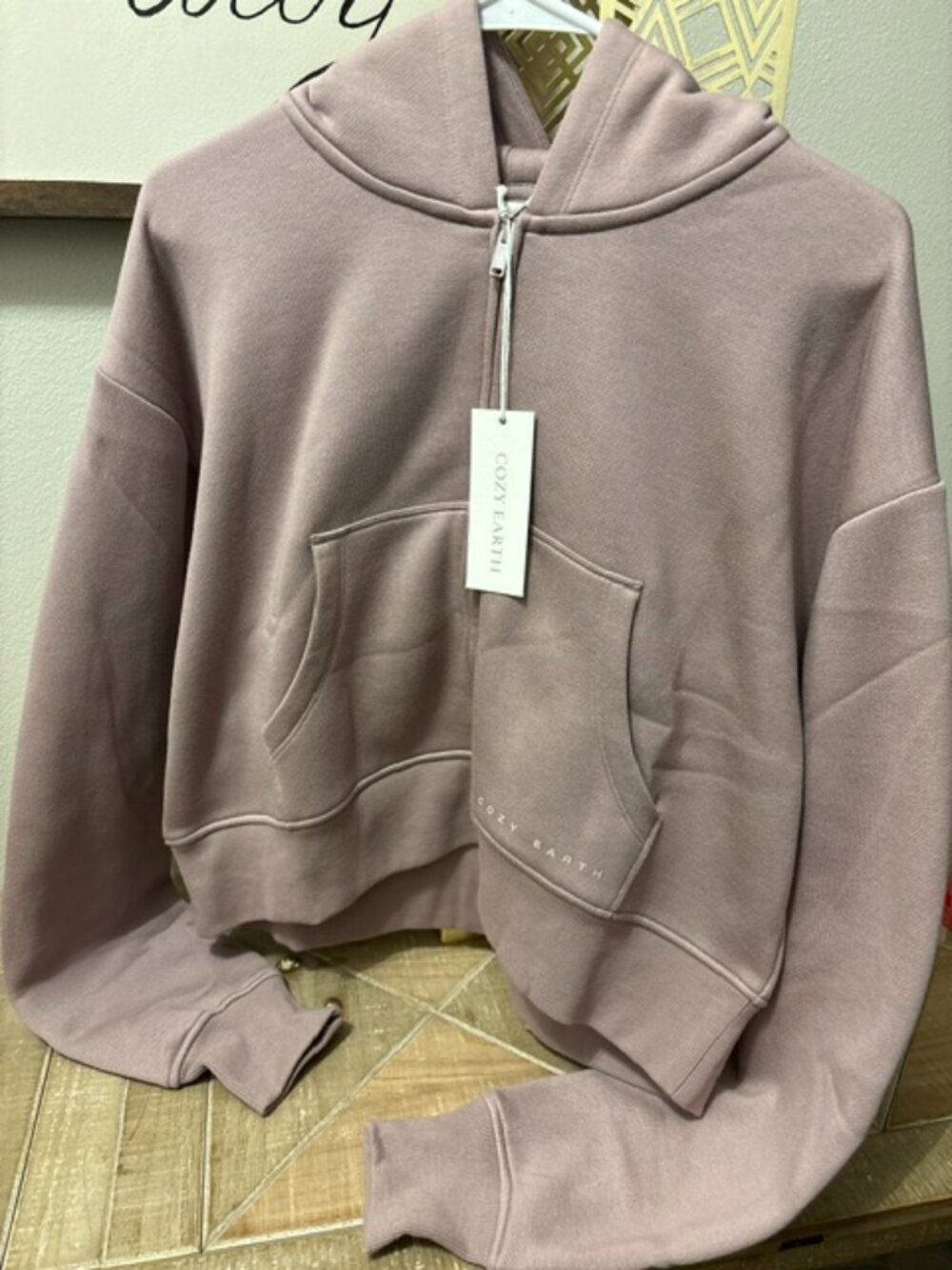 NEW Cozy Earth City Scape Cropped Full Zip Hoodie Dusty Orchard Women M